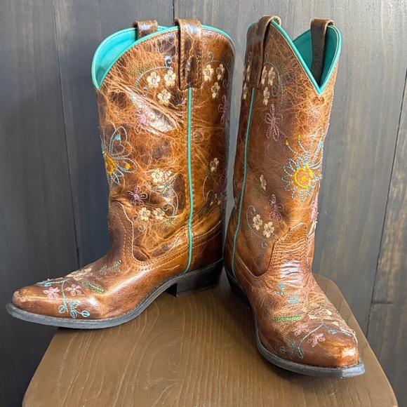 Smoky Mountain Boots Youth Girls Kids Embroidered Brown Cowboy Boots Floral, 4 - Picture 2 of 8